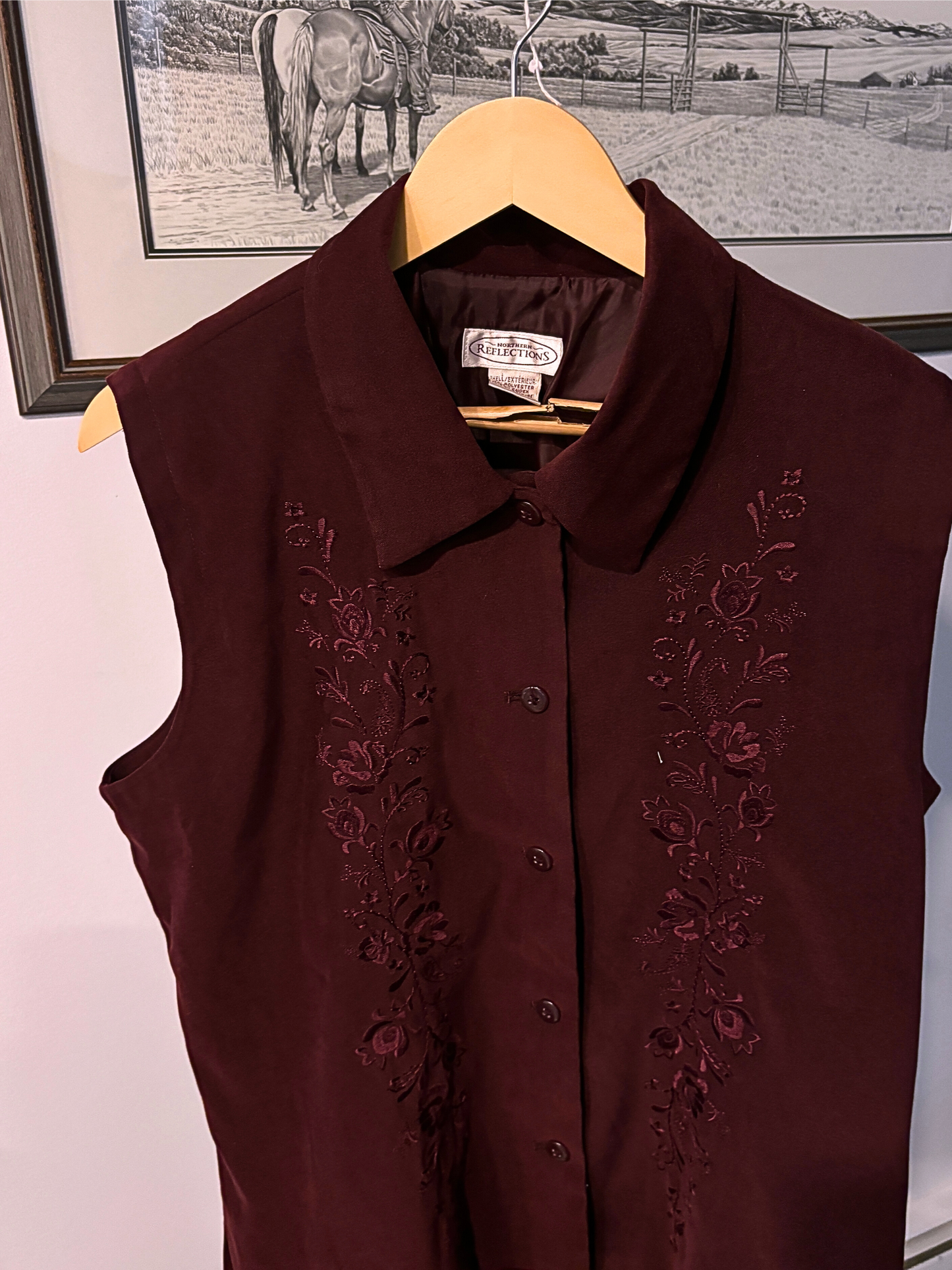 Wine Floral Suede Vest (M/L)
