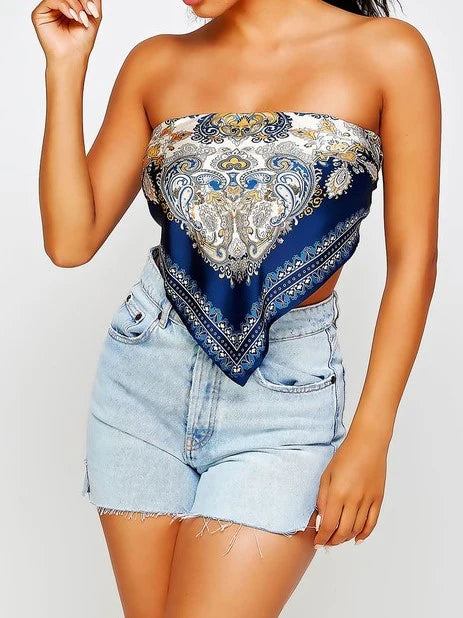 Tie-Back Tube Top (Navy, L)