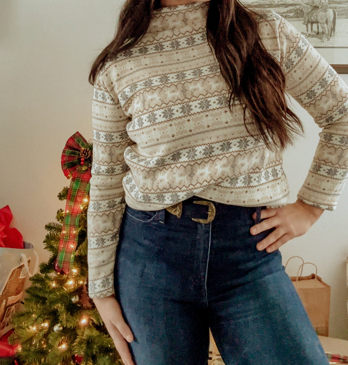 White Christmas Mockneck Sweater (S/M)